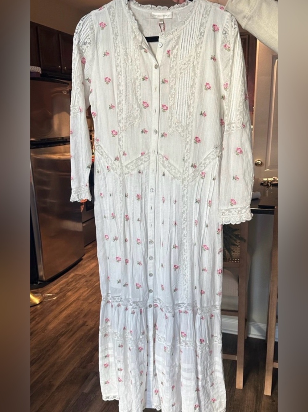 LoveShackFancy White Floral Cotton - AVIN DRESS with Pink Rose Print - Picture 4 of 7